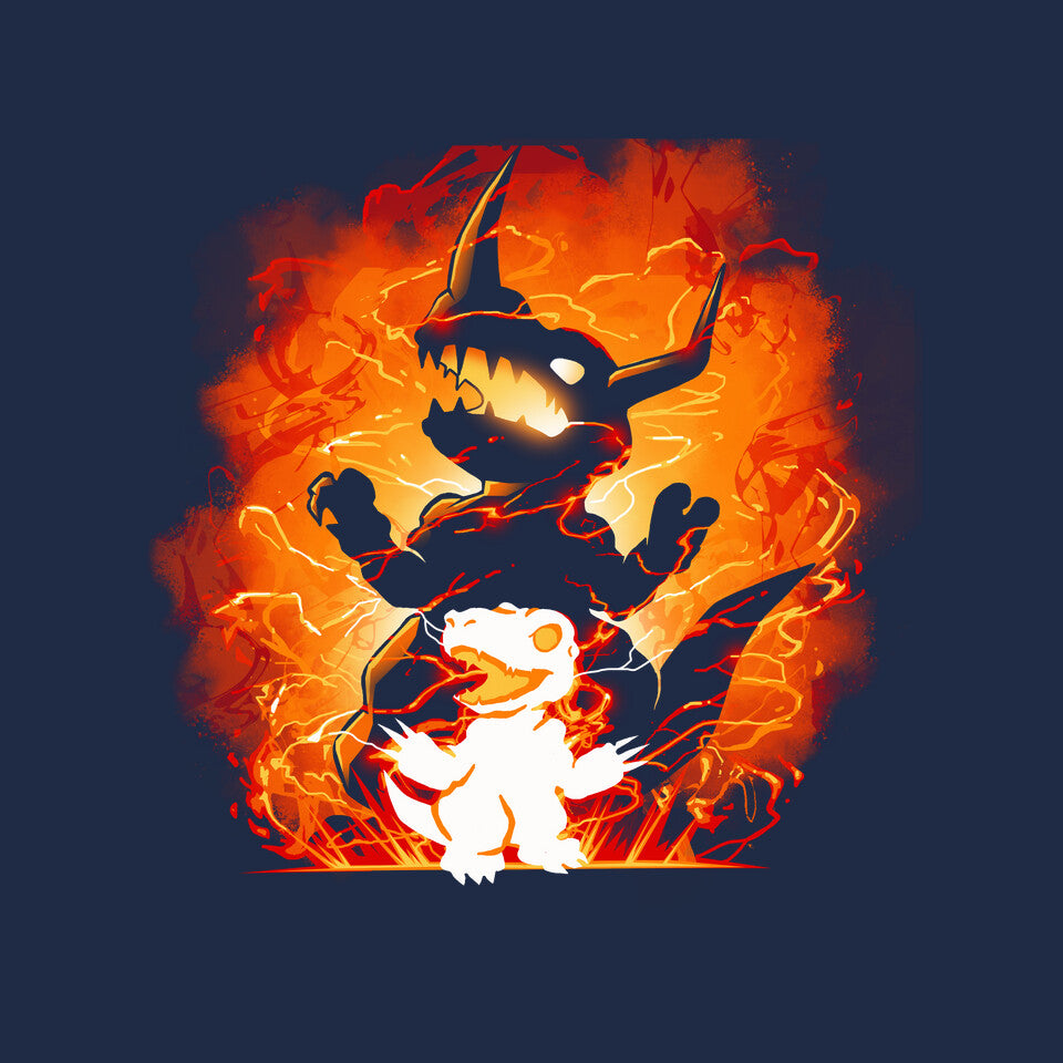 Fire Evolution – Anime Graphic T-Shirt design artwork for navy graphic T-shirt