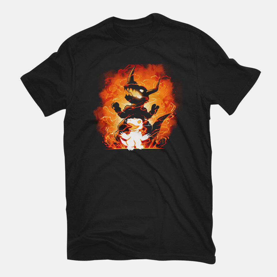 Fire Evolution – Anime Graphic T-Shirt in black, flat-lay product view