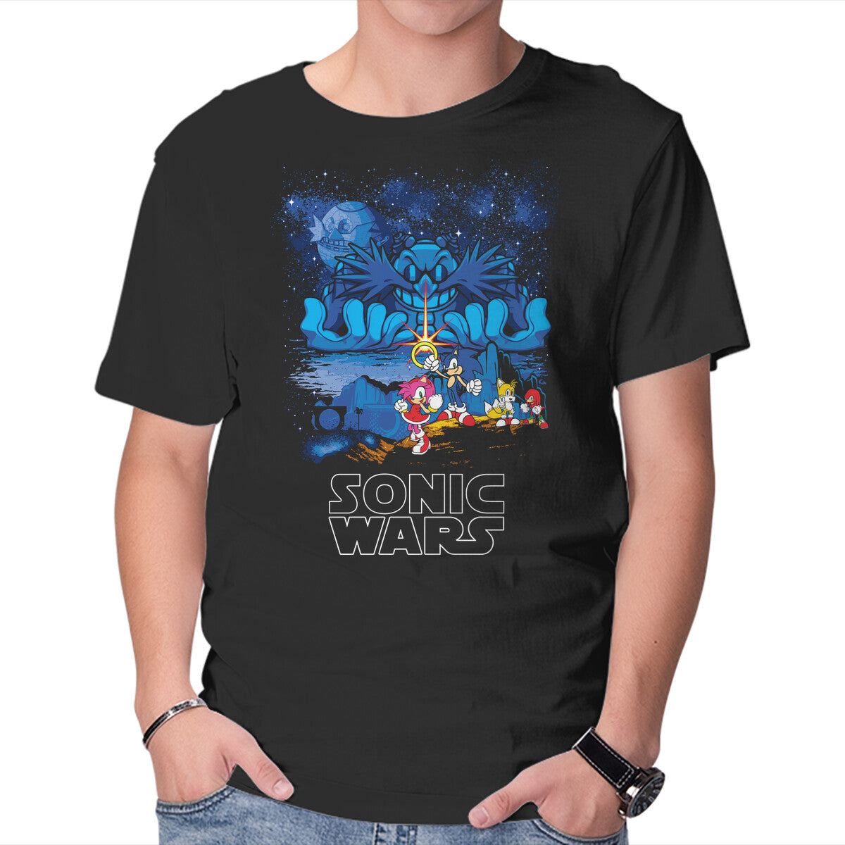 Sonic Wars – Gaming Graphic T-Shirt in black, product display