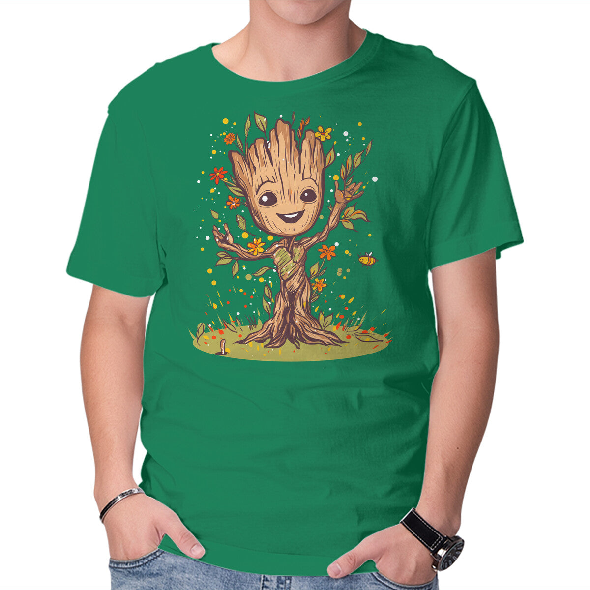 I Am Spring – Sci-Fi Graphic T-Shirt in green, product display