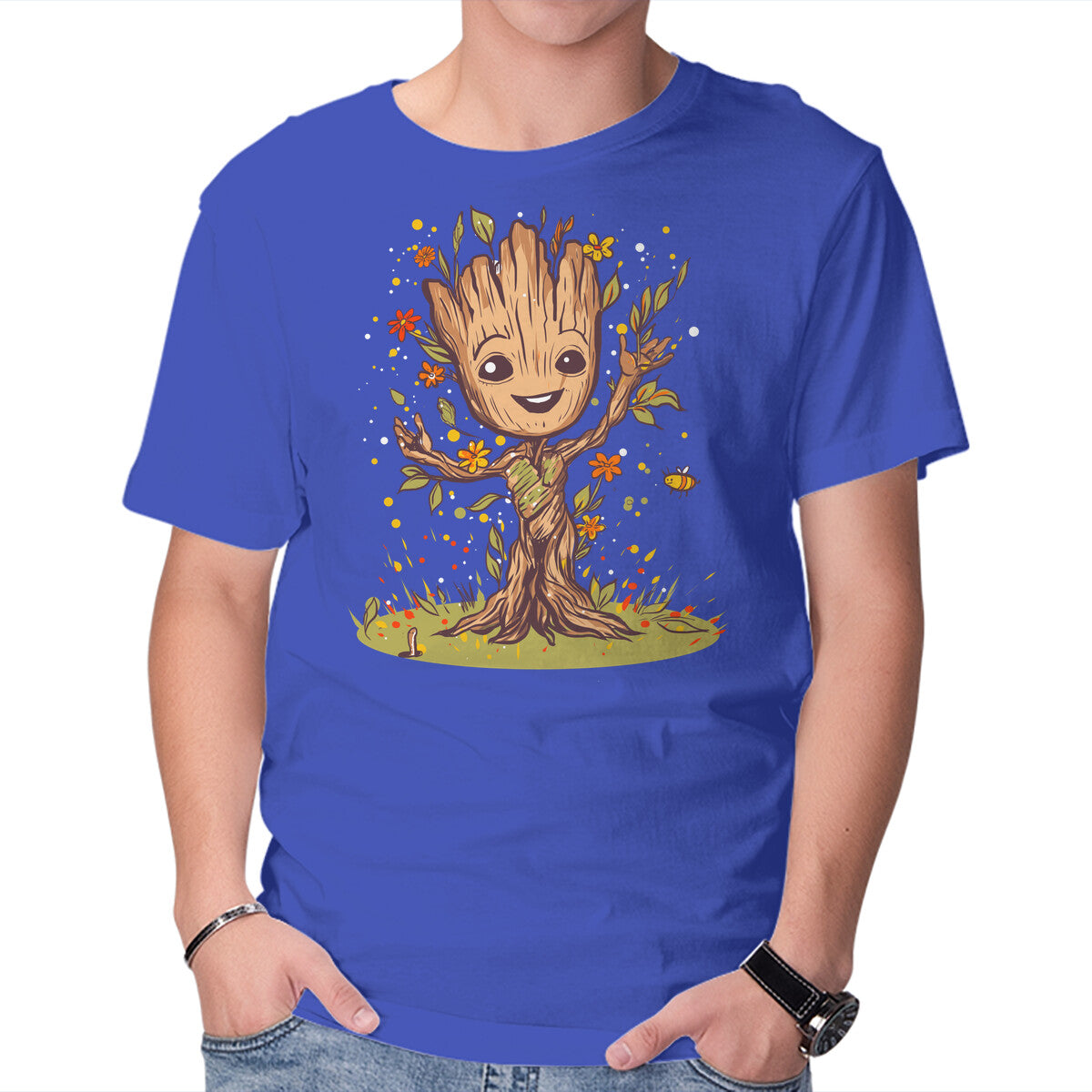 I Am Spring – Sci-Fi Graphic T-Shirt in royal blue, product display