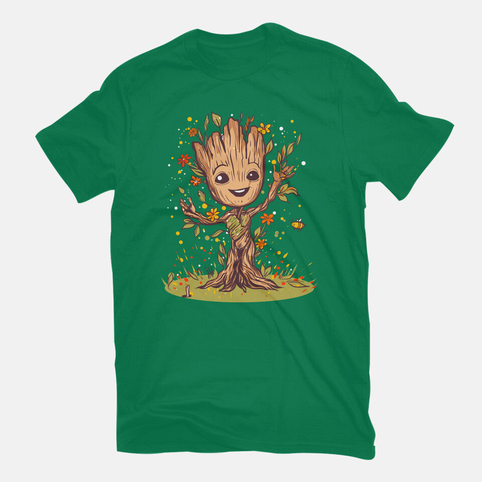 I Am Spring – Sci-Fi Graphic T-Shirt in green, flat-lay product view