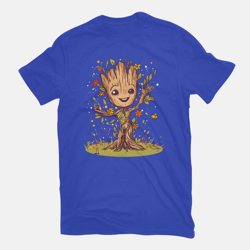 I Am Spring – Sci-Fi Graphic T-Shirt in royal blue, flat-lay product view