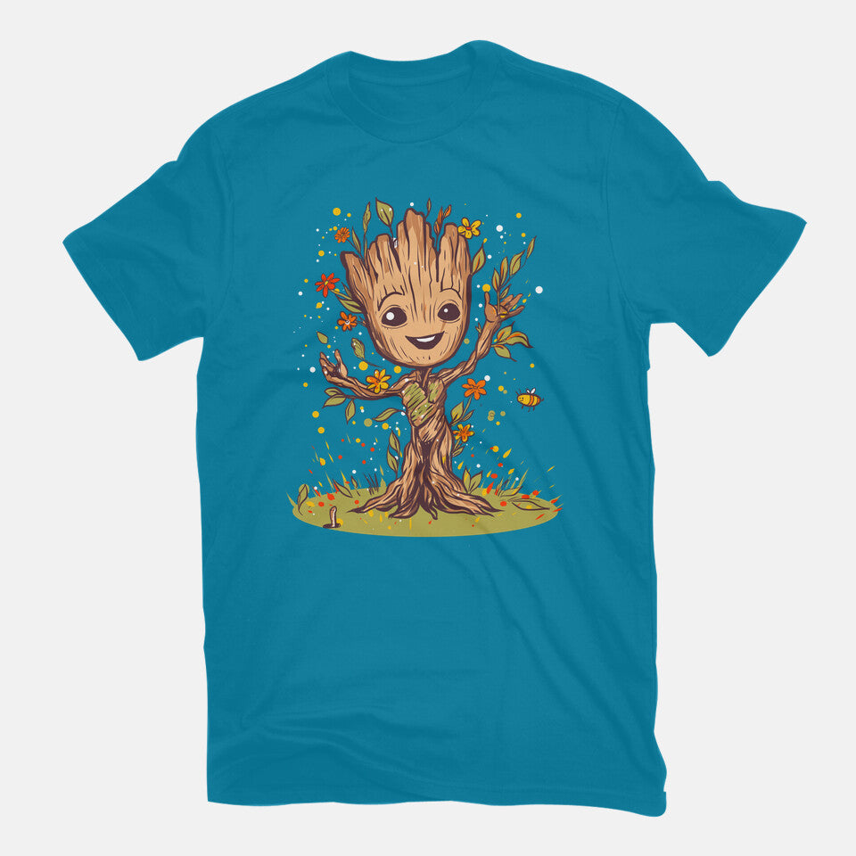 I Am Spring – Sci-Fi Graphic T-Shirt in turquoise, flat-lay product view