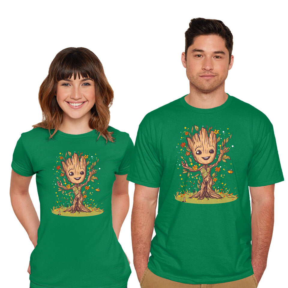 Model wearing green I Am Spring – Sci-Fi Graphic T-Shirt