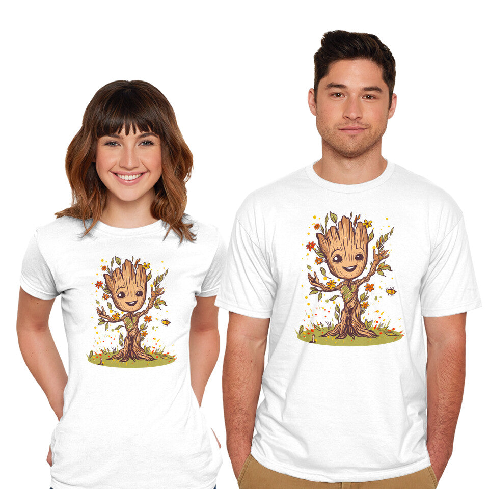 Model wearing white I Am Spring – Sci-Fi Graphic T-Shirt
