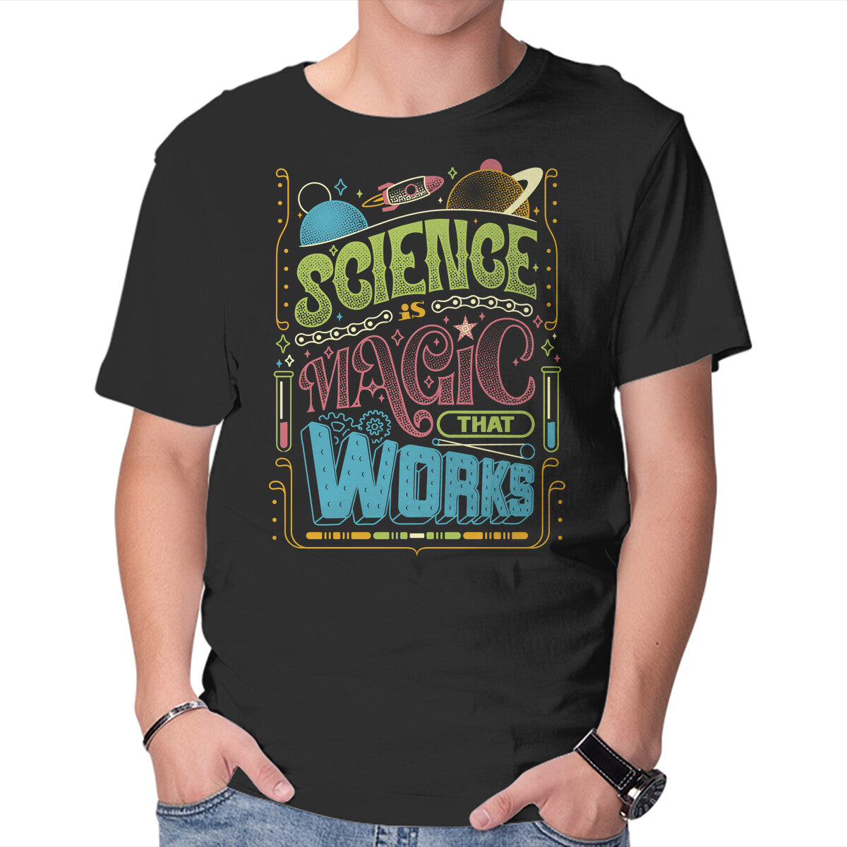 Magic But Real Graphic T-Shirt in black, product display