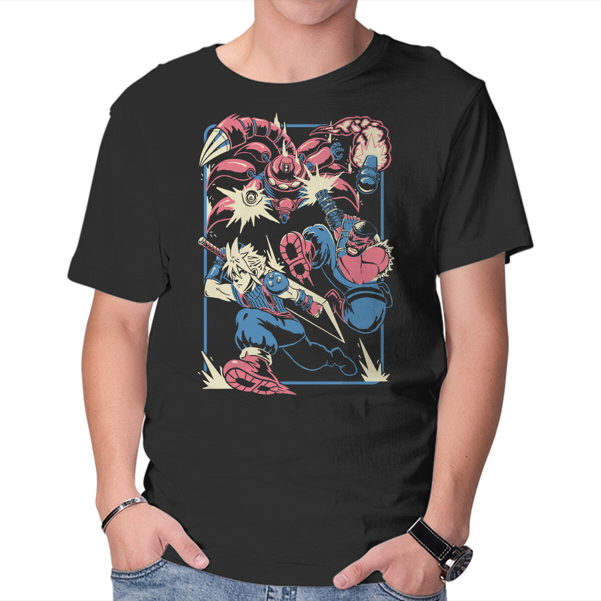 Sentinel's Rampage – Gaming Graphic T-Shirt in black, product display