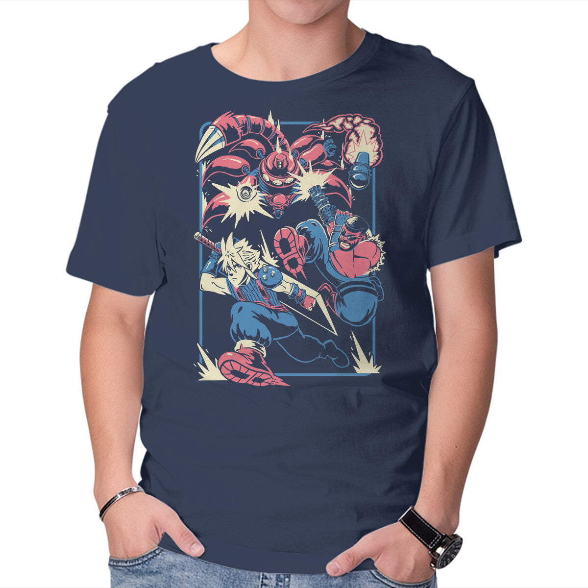 Sentinel's Rampage – Gaming Graphic T-Shirt in navy, product display