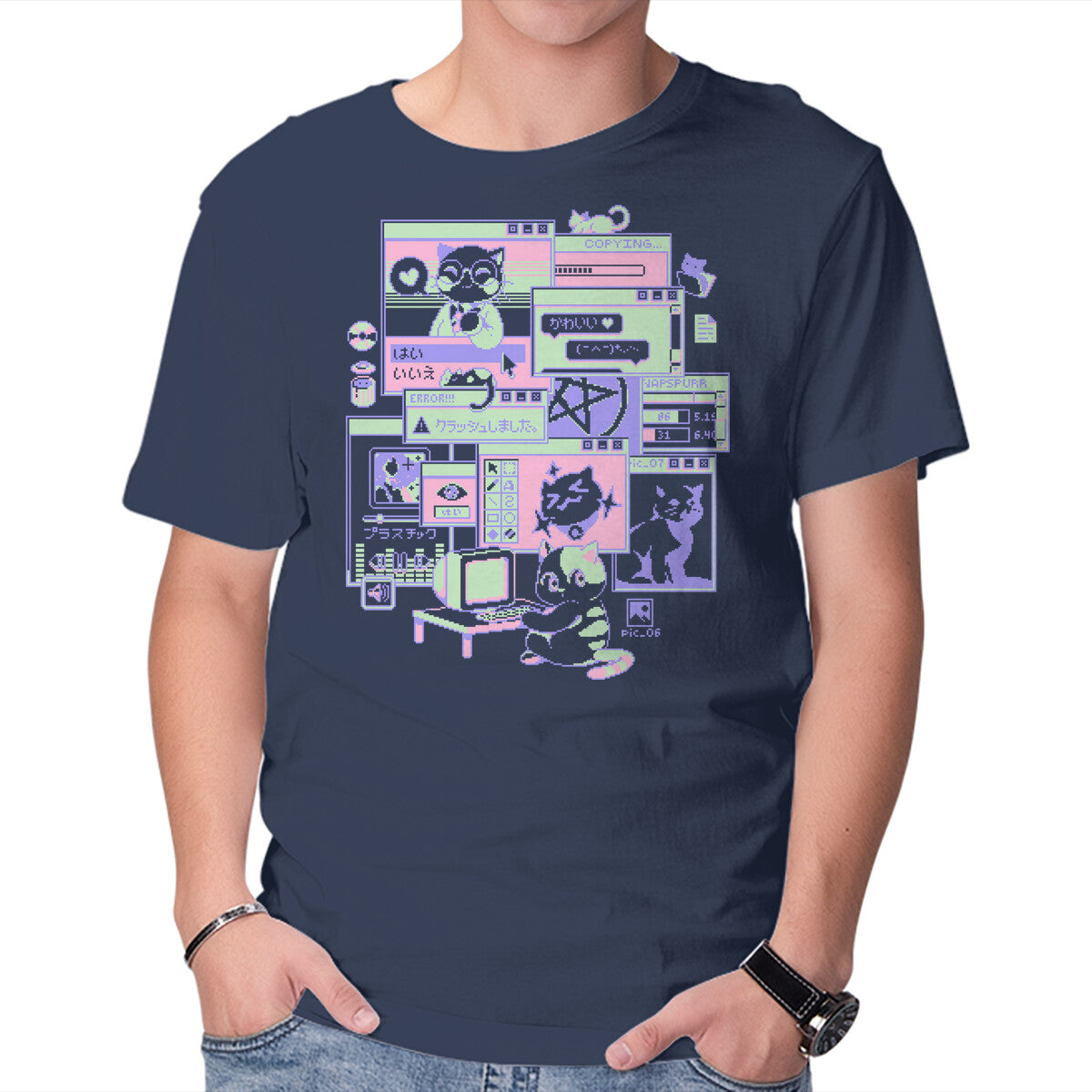 Interneko – Cat Graphic T-Shirt in navy, product display