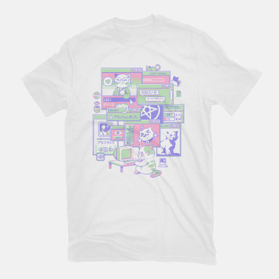 Interneko – Cat Graphic T-Shirt in white, flat-lay product view