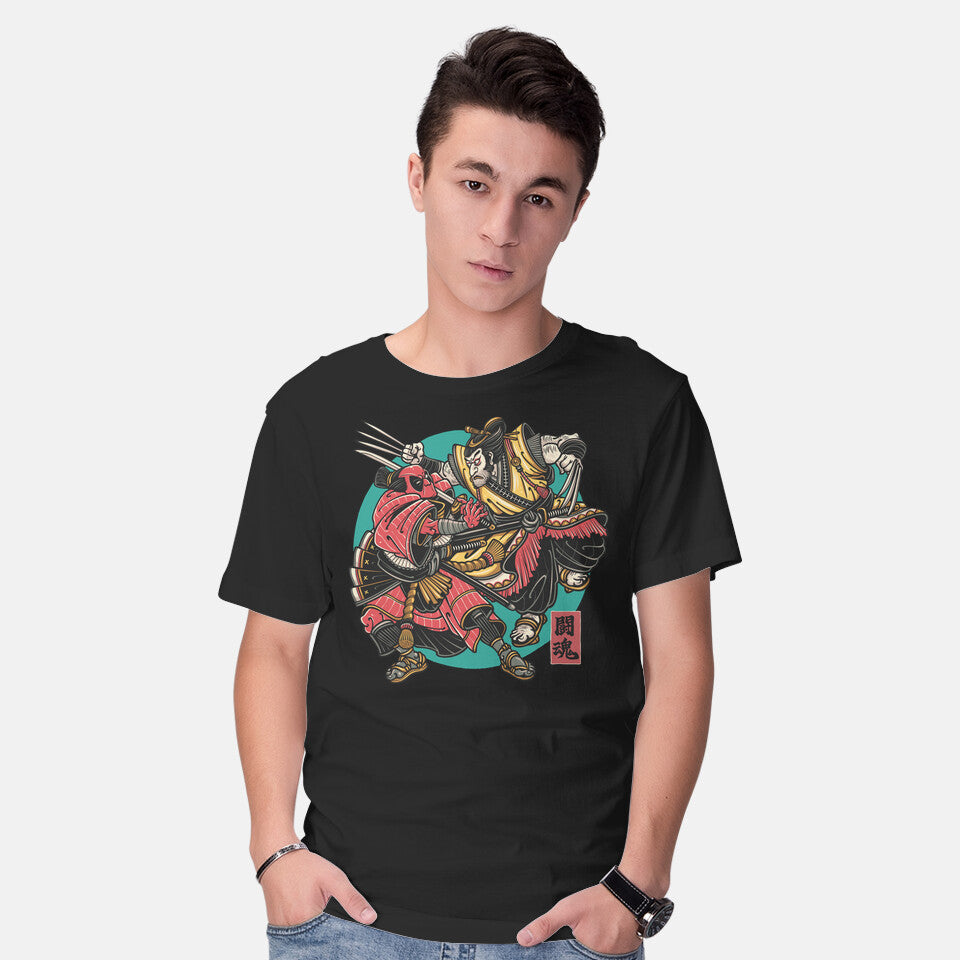Model wearing black Fighting Spirit – Movie Graphic T-Shirt