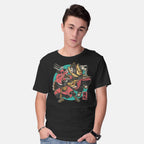 Model wearing black Fighting Spirit – Movie Graphic T-Shirt
