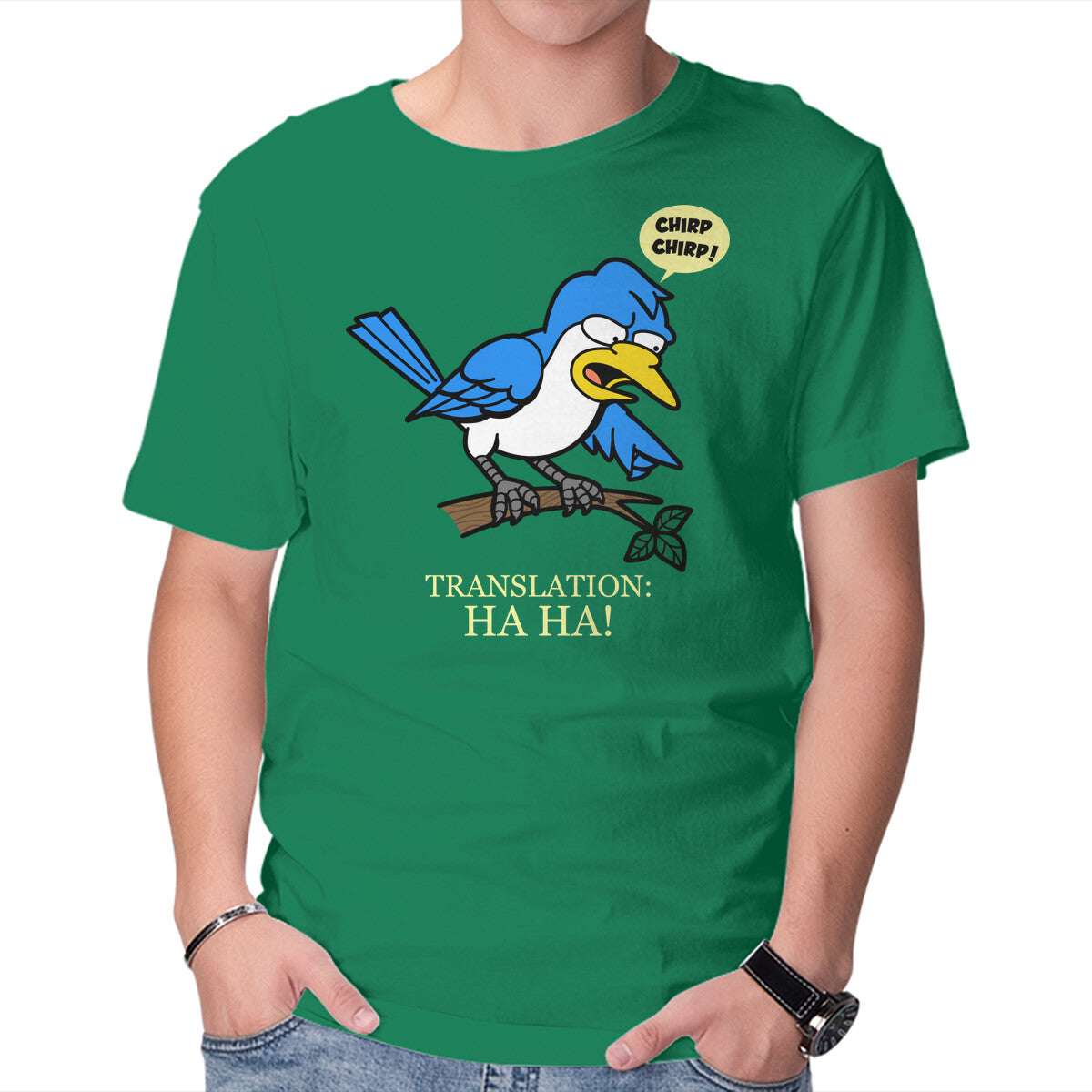 Springfield Mocking Bird – Funny Graphic T-Shirt in green, product display
