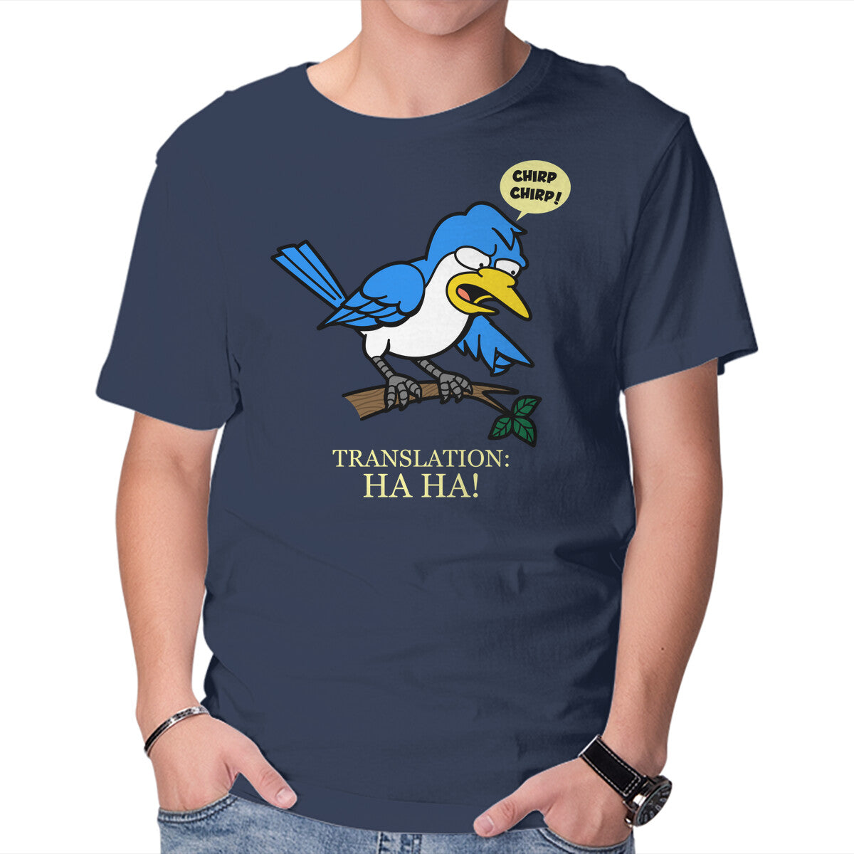 Springfield Mocking Bird – Funny Graphic T-Shirt in navy, product display