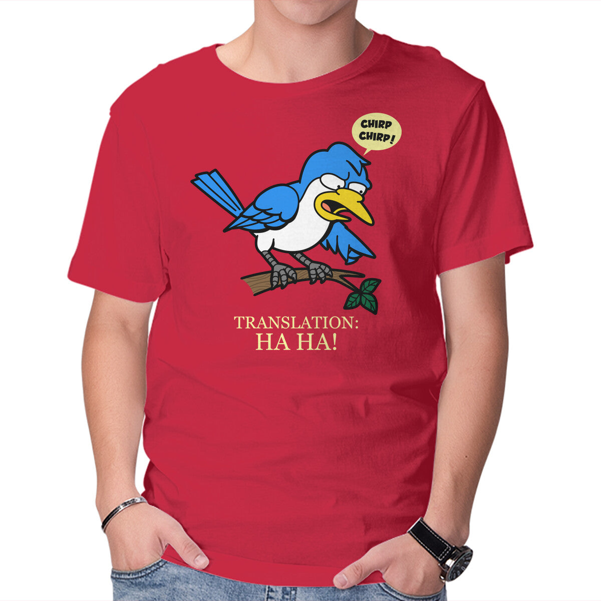 Springfield Mocking Bird – Funny Graphic T-Shirt in red, product display