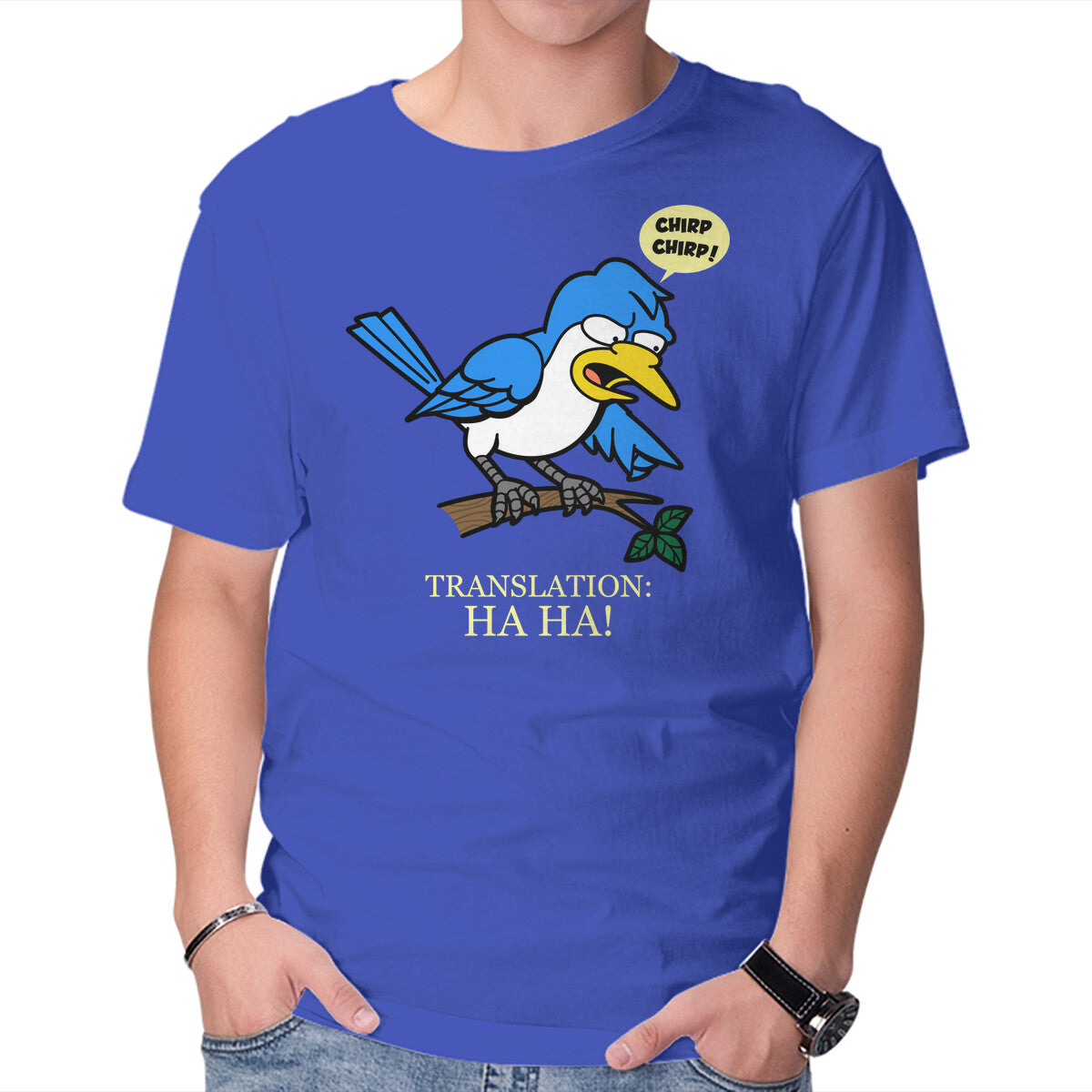 Springfield Mocking Bird – Funny Graphic T-Shirt in royal blue, product display