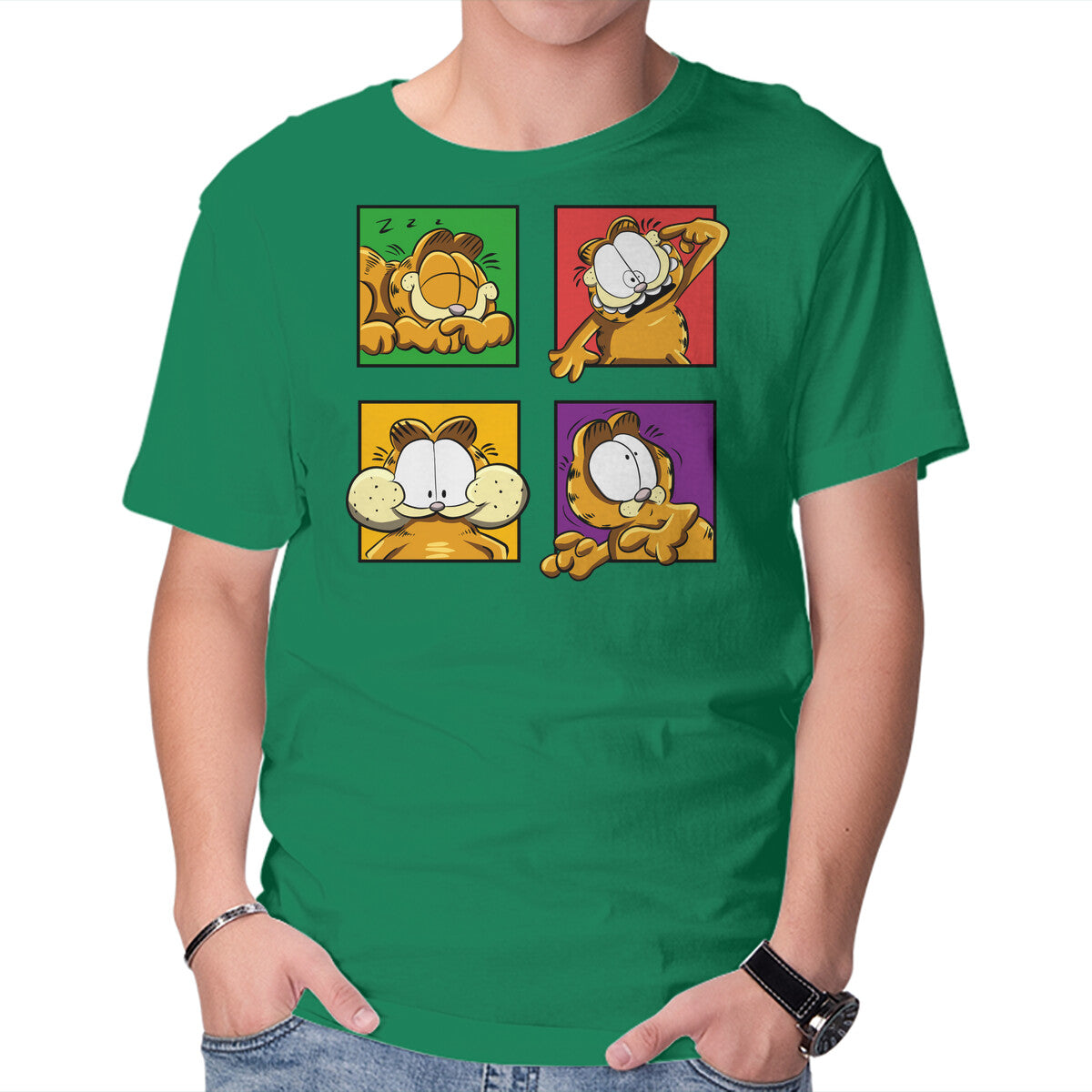 Orange Cat Emotions – Cat Graphic T-Shirt in green, product display