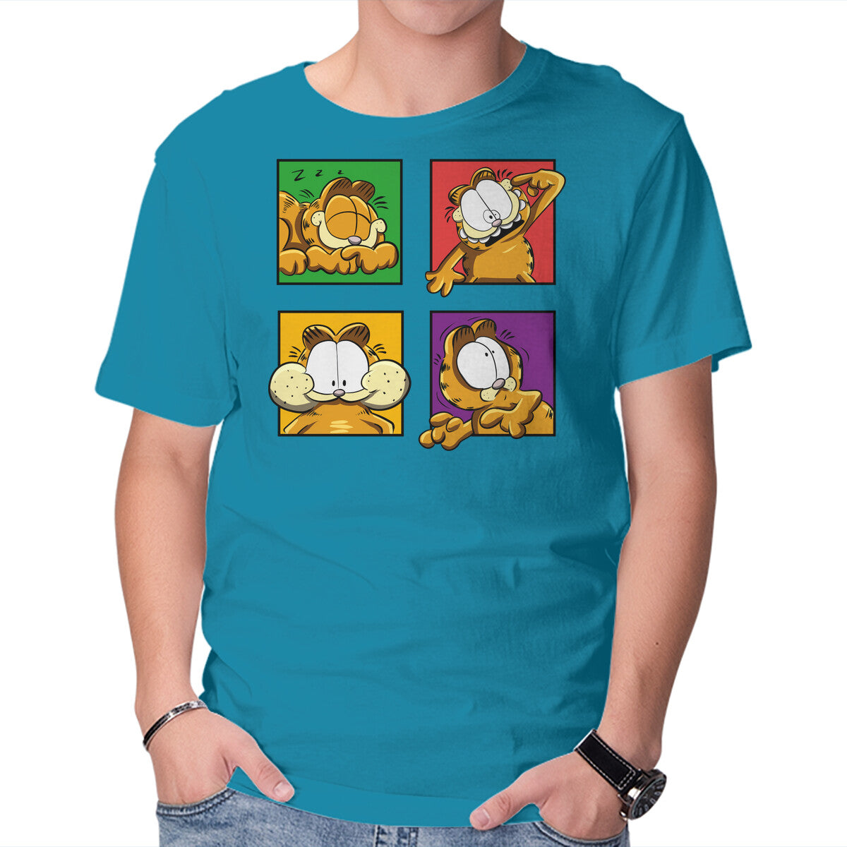 Orange Cat Emotions – Cat Graphic T-Shirt in turquoise, product display