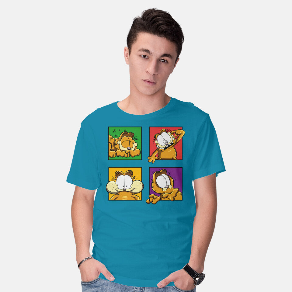 Model wearing turquoise Orange Cat Emotions – Cat Graphic T-Shirt