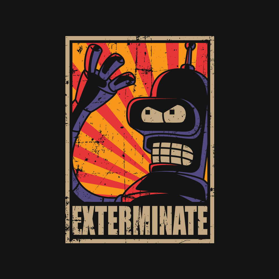 Exterminate – Sci-Fi Graphic T-Shirt design artwork for black graphic T-shirt