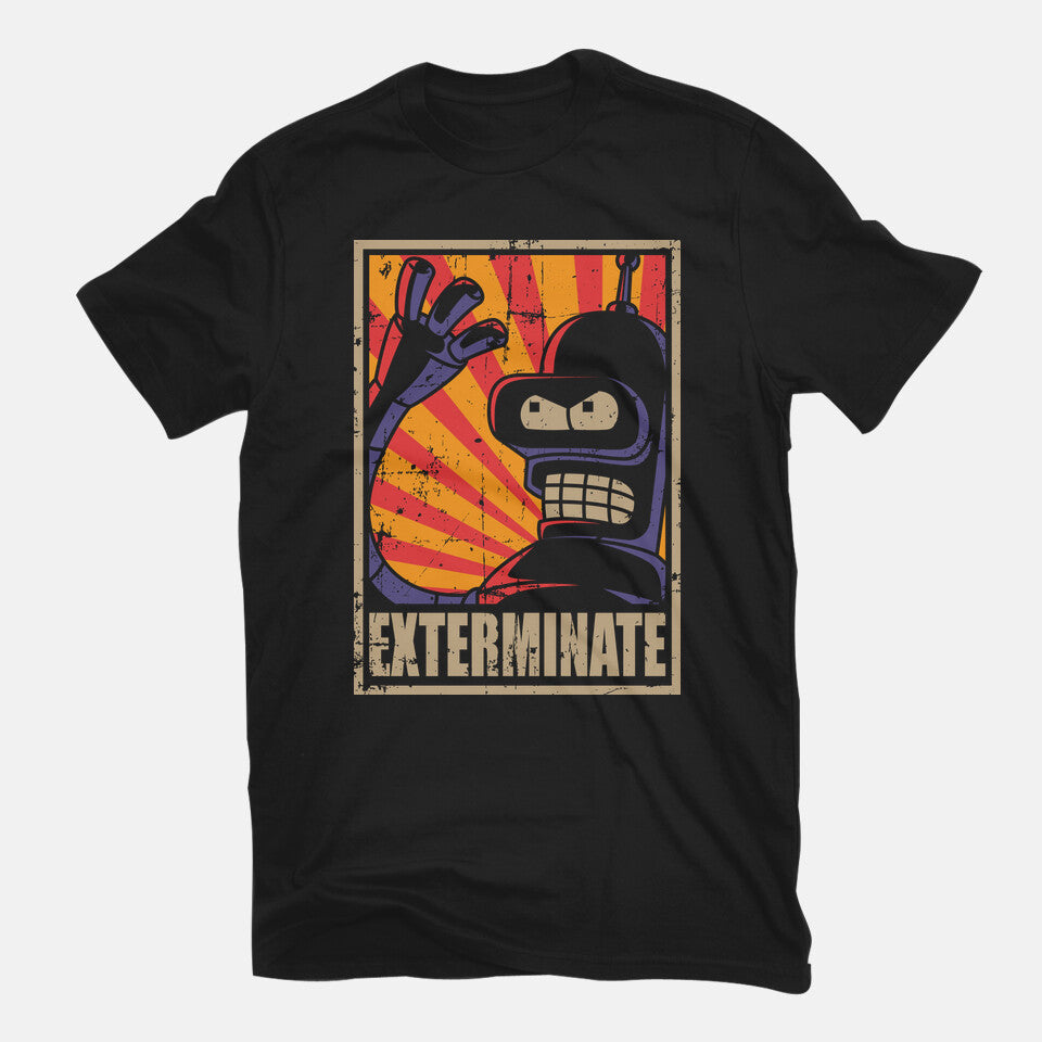 Exterminate – Sci-Fi Graphic T-Shirt in black, flat-lay product view