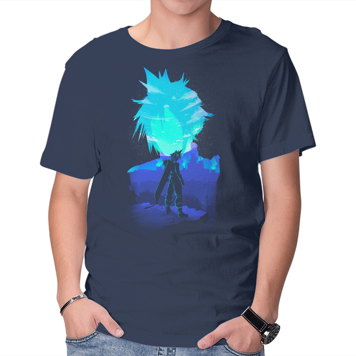 Soldier Landscape – Gaming Graphic T-Shirt in navy, product display