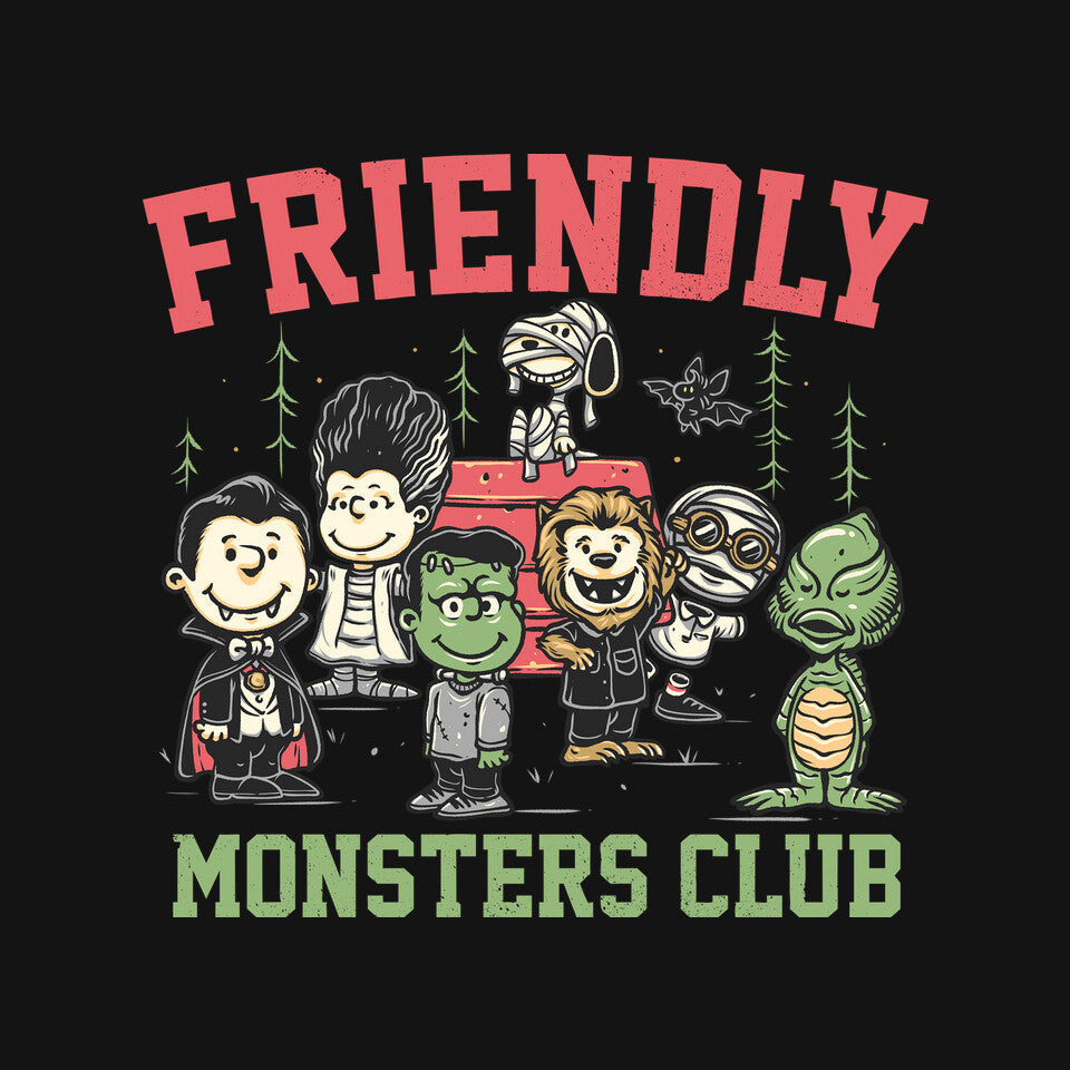 Friendly Monsters Club – Halloween Graphic T-Shirt design artwork for black graphic T-shirt