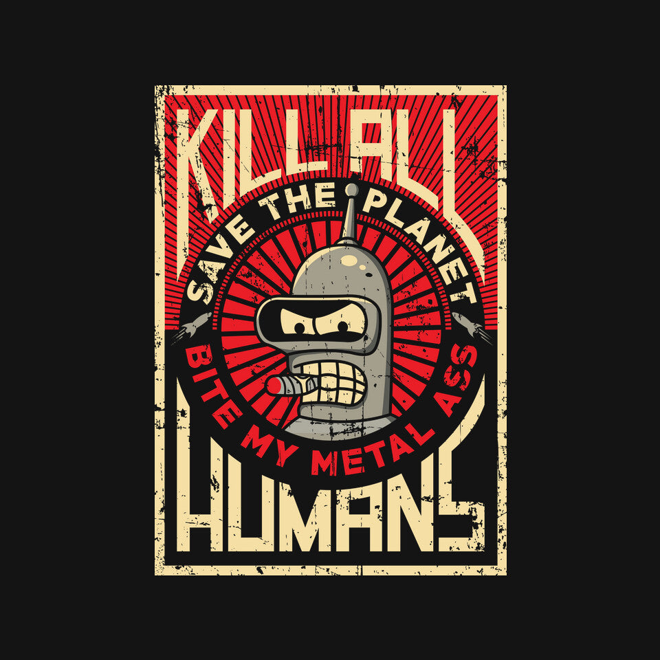 Bite My Metal – Sci-Fi Graphic T-Shirt design artwork for black graphic T-shirt