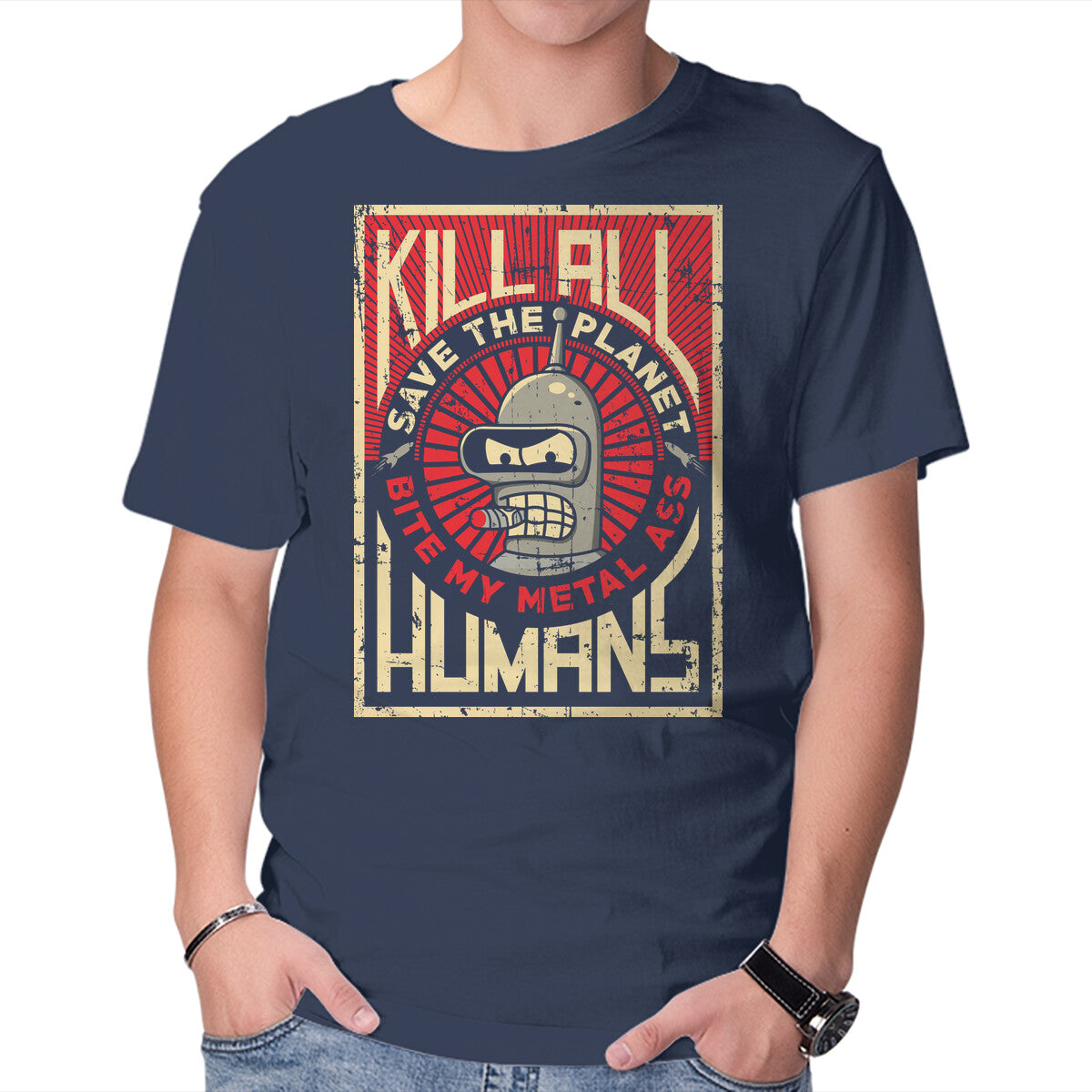 Bite My Metal – Sci-Fi Graphic T-Shirt in navy, product display