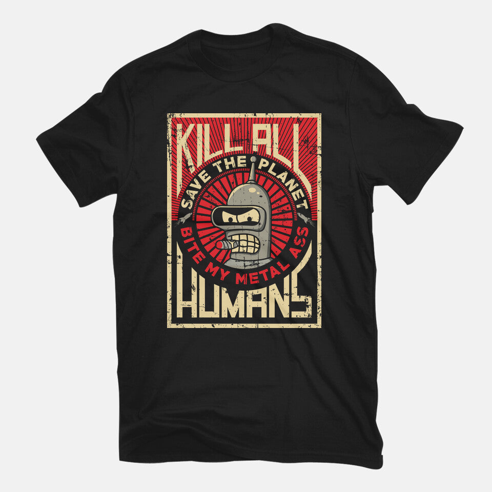 Bite My Metal – Sci-Fi Graphic T-Shirt in black, flat-lay product view