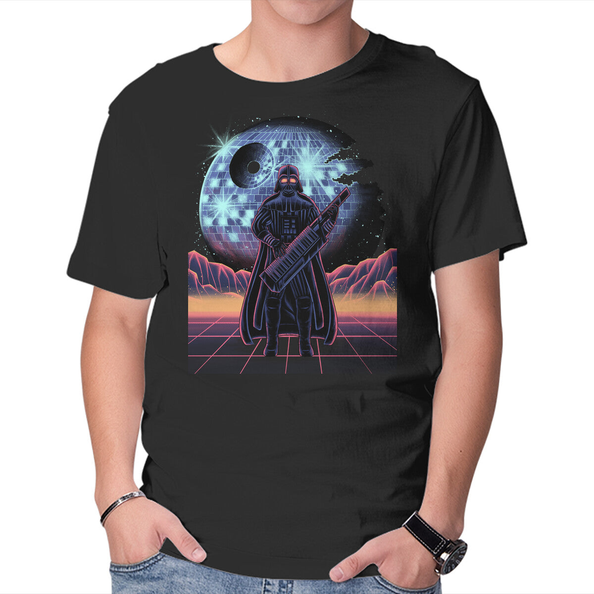 Synth Lord – Sci-Fi Graphic T-Shirt in black, product display
