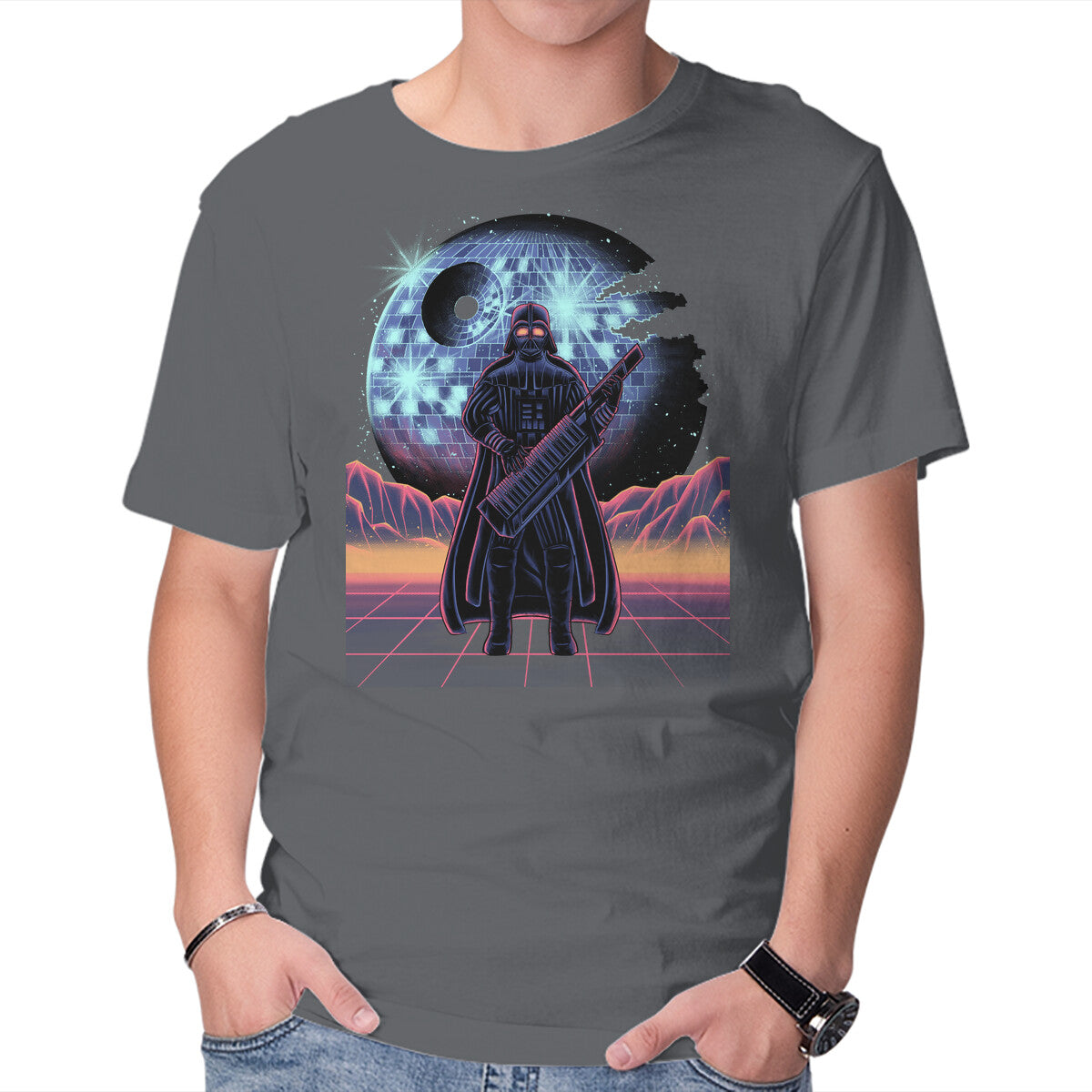 Synth Lord – Sci-Fi Graphic T-Shirt in charcoal, product display