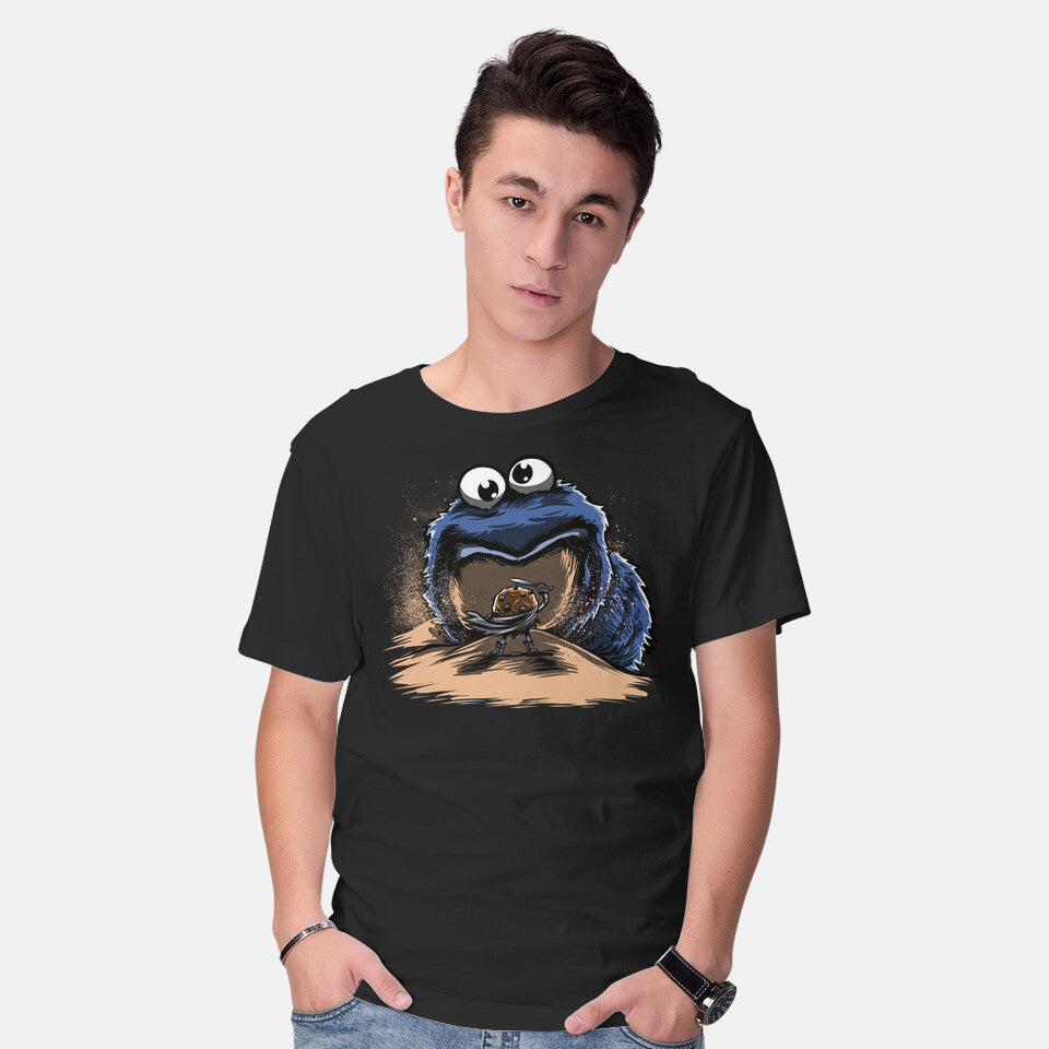 Model wearing black Cookieworm – Funny Graphic T-Shirt