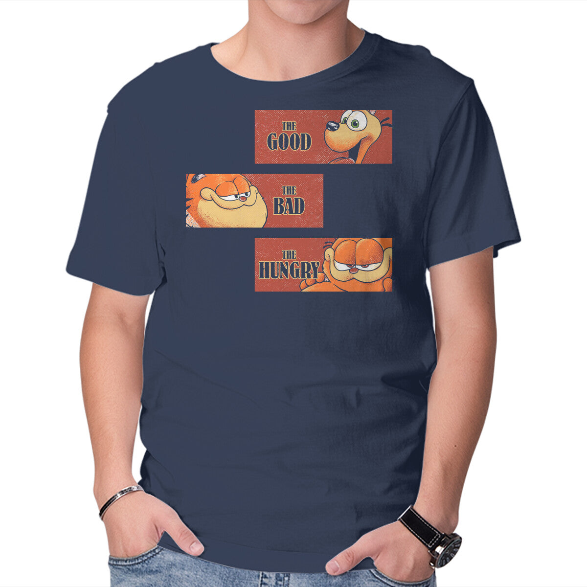 Good Bad Hungry – Cat Graphic T-Shirt in navy, product display