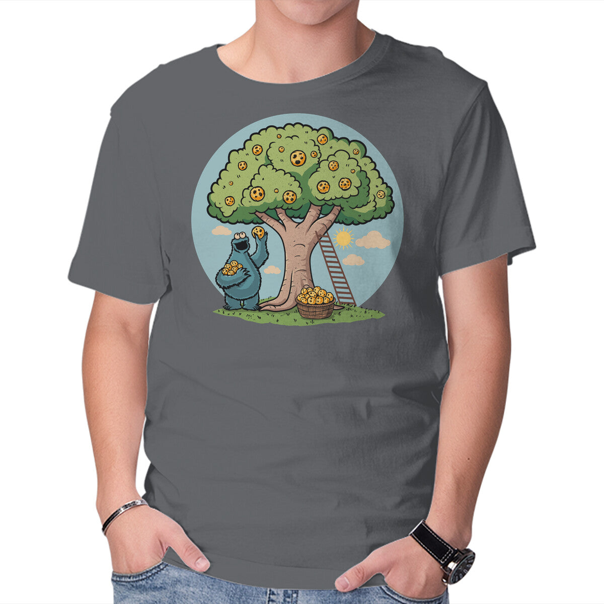 Cookie Tree – Funny Graphic T-Shirt in charcoal, product display
