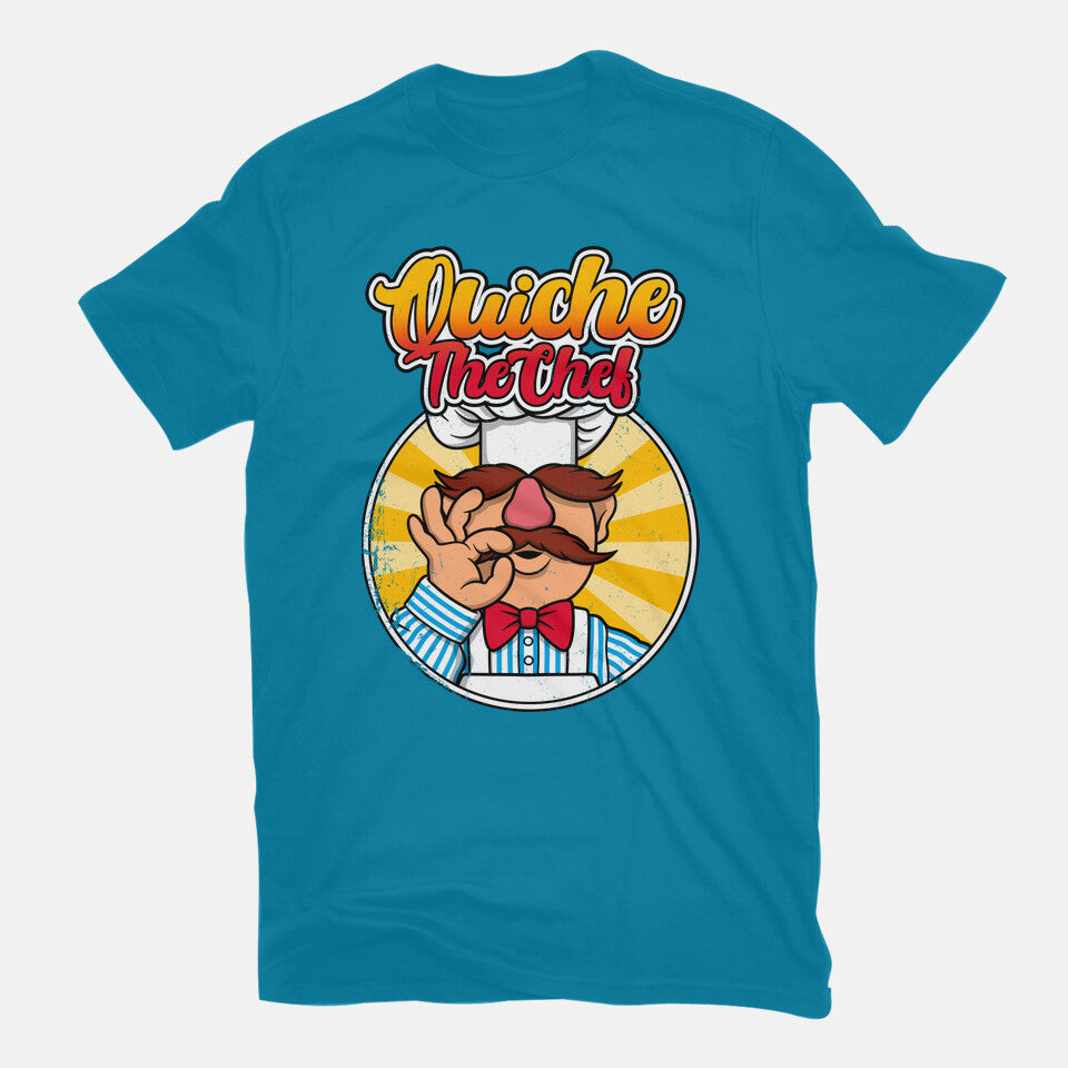 Quiche The Chef – Movie Graphic T-Shirt in turquoise, flat-lay product view