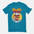 Quiche The Chef – Movie Graphic T-Shirt in turquoise, flat-lay product view