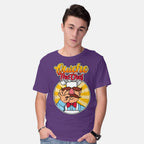 Model wearing purple Quiche The Chef – Movie Graphic T-Shirt