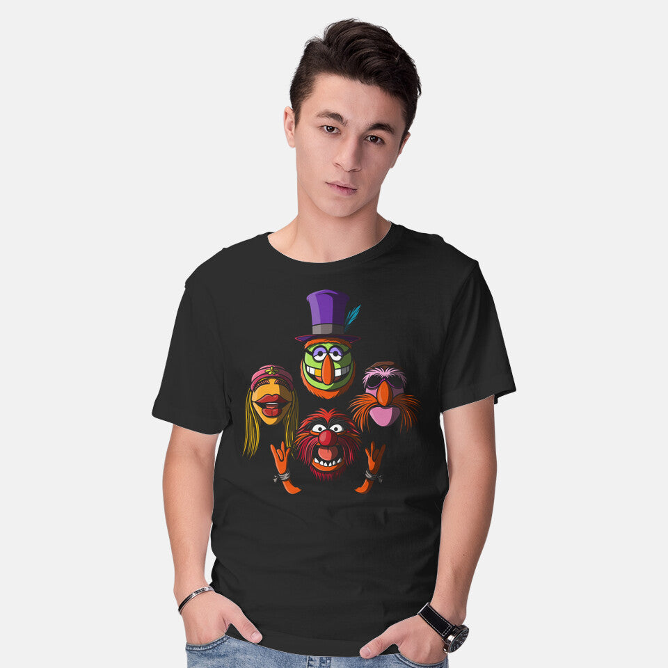 Model wearing black Bohemian Mayhem – Movie Graphic T-Shirt