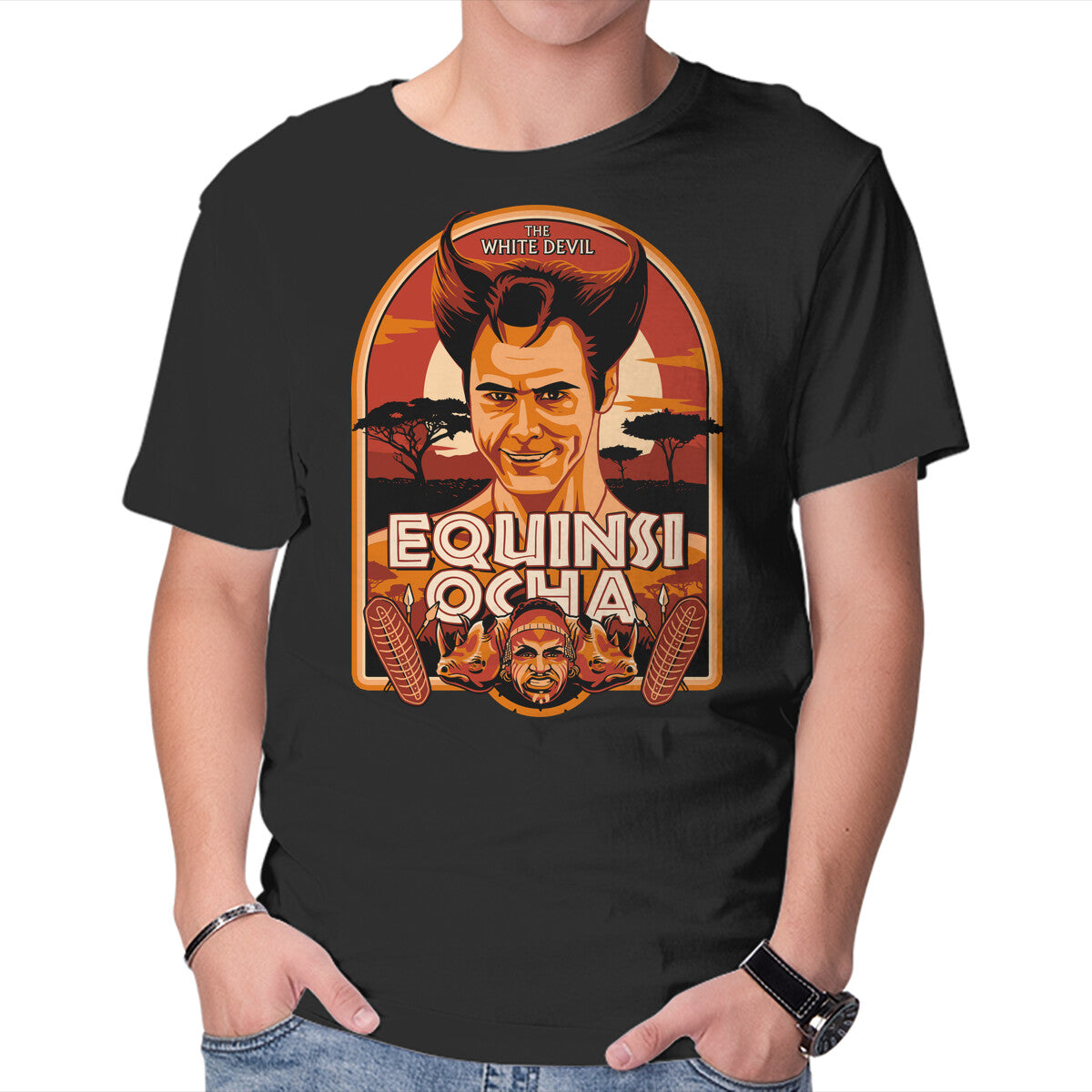 Equinsi Ocha – Movie Graphic T-Shirt in black, product display
