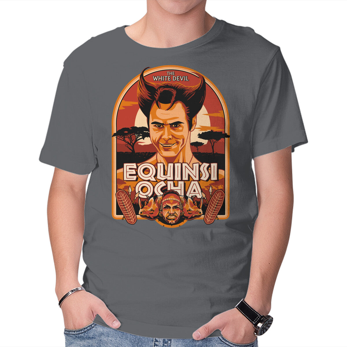 Equinsi Ocha – Movie Graphic T-Shirt in charcoal, product display