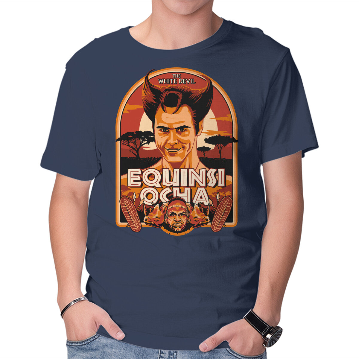 Equinsi Ocha – Movie Graphic T-Shirt in navy, product display