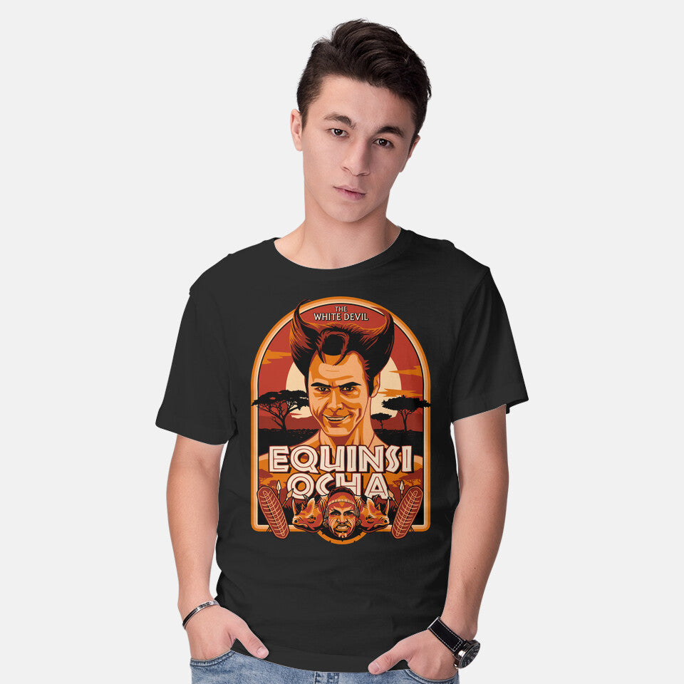 Model wearing black Equinsi Ocha – Movie Graphic T-Shirt