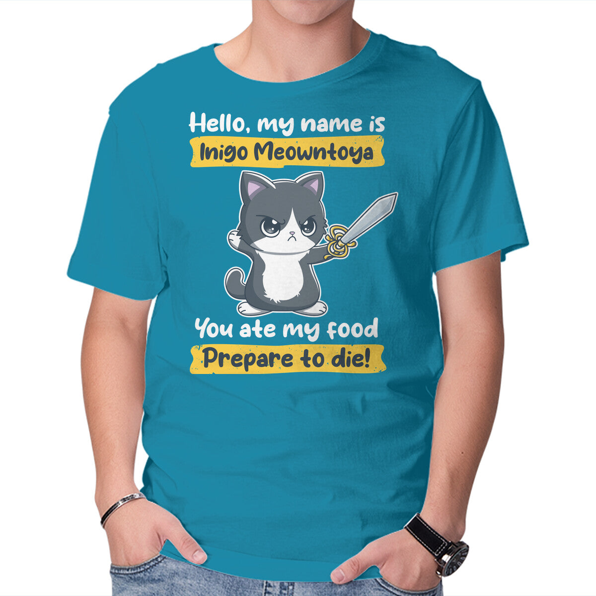 Inigo Meowntoya – Cat Graphic T-Shirt in turquoise, product display