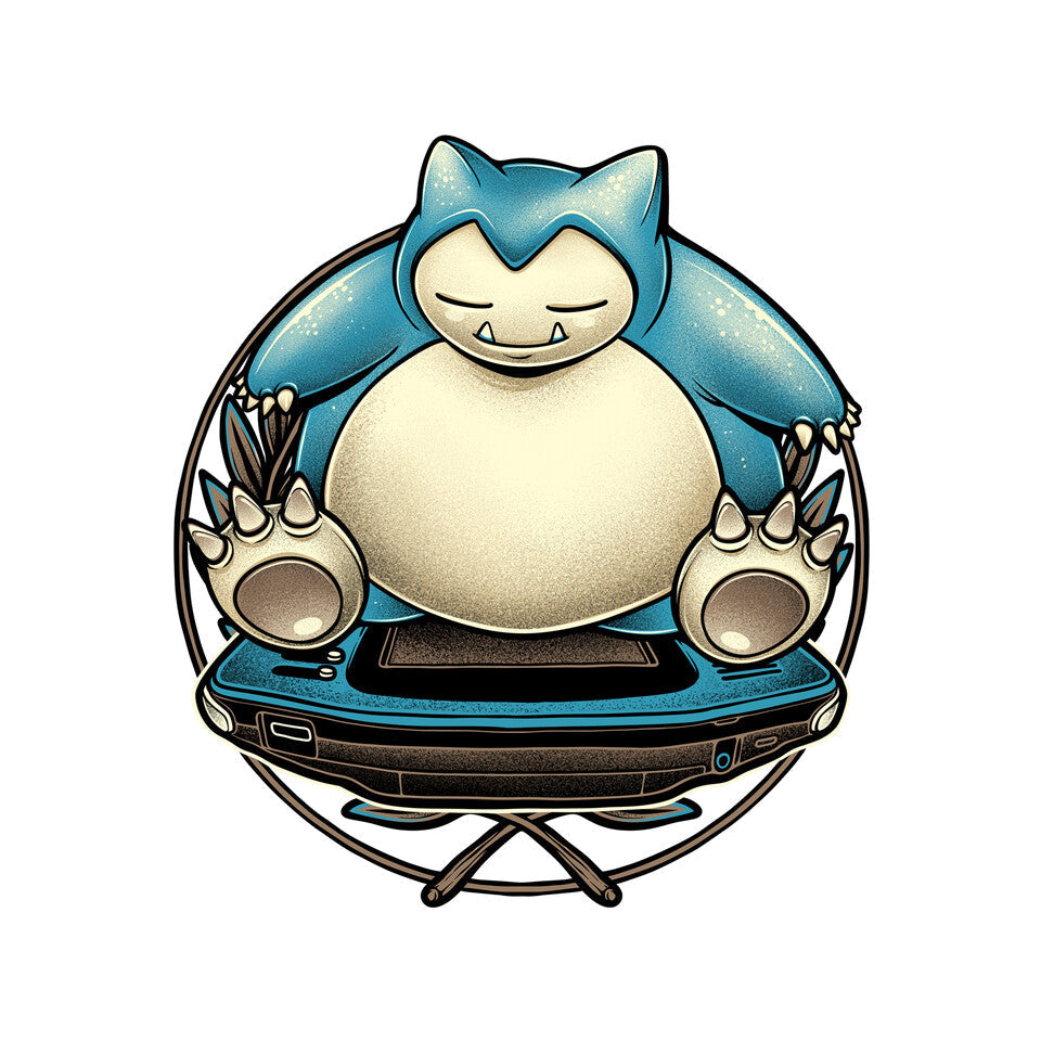 Gamer Snorlax – Anime Graphic T-Shirt design artwork for white graphic T-shirt