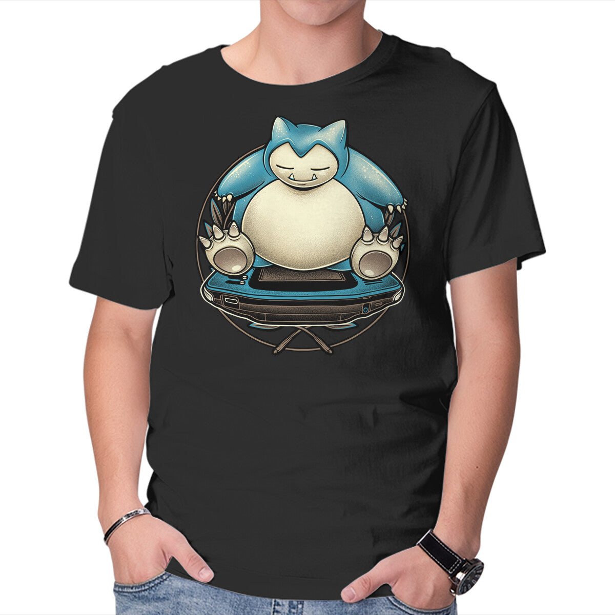 Gamer Snorlax – Anime Graphic T-Shirt in black, product display