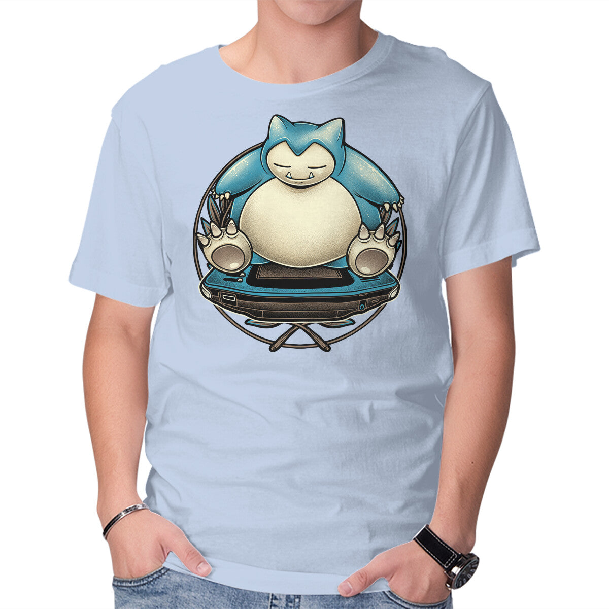 Gamer Snorlax – Anime Graphic T-Shirt in blue, product display