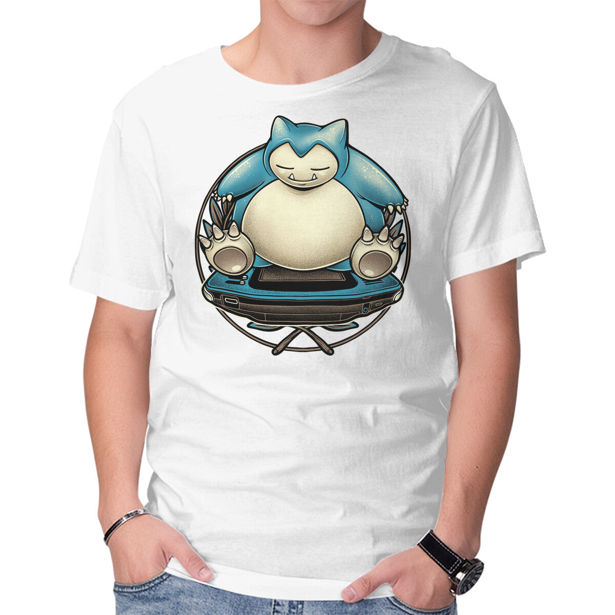 Gamer Snorlax – Anime Graphic T-Shirt in white, product display