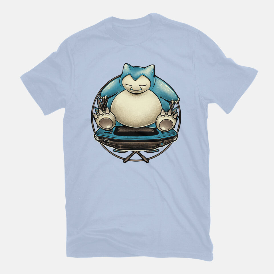 Gamer Snorlax – Anime Graphic T-Shirt in blue, flat-lay product view